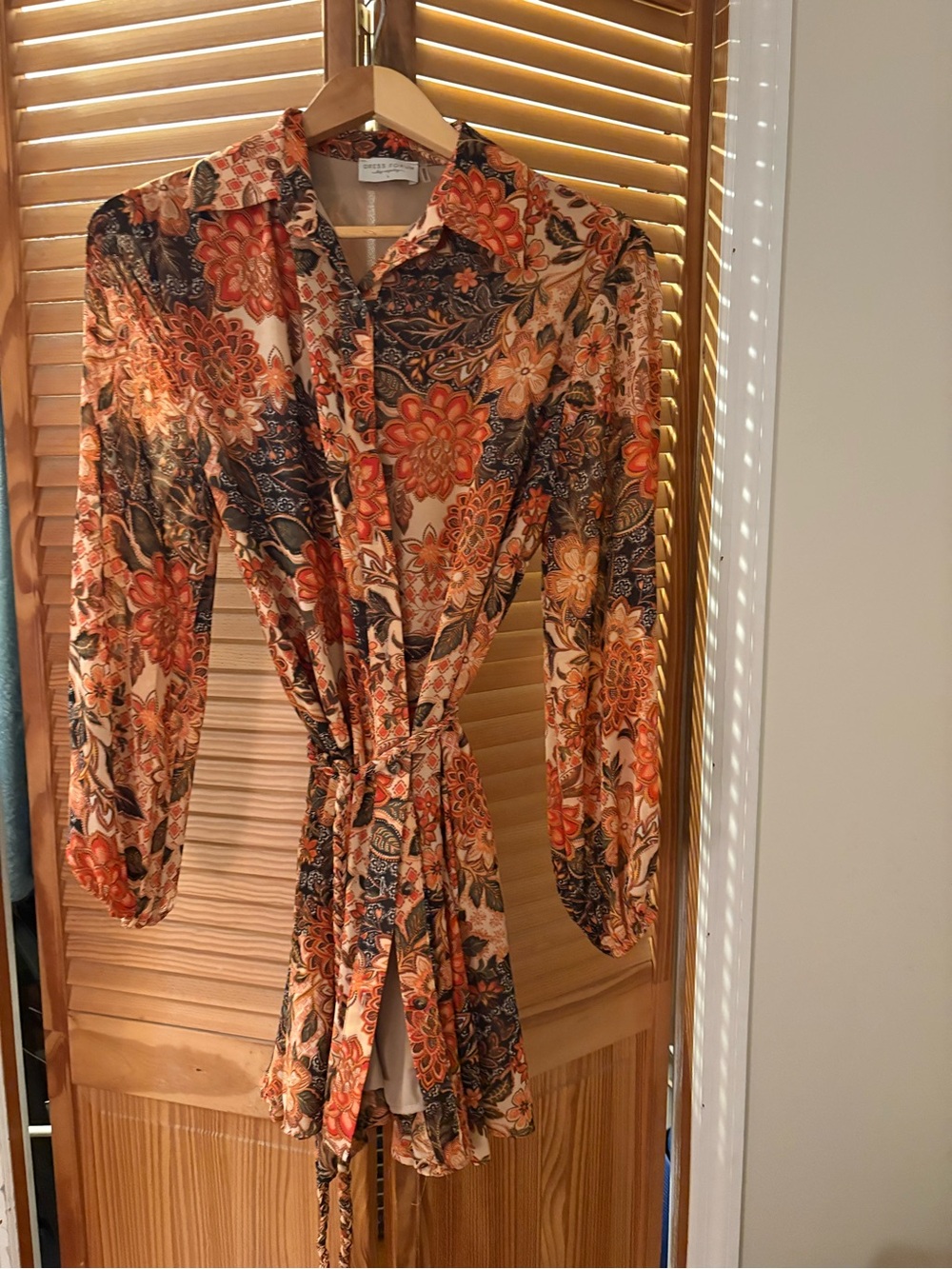 Dress Forum Orange Multi Floral Tie-Waist Long Sleeve Shirt Dress